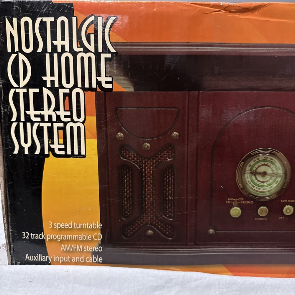 Electro Brand Nostalgic Home Stereo System, Turntable Cd Player Radio New